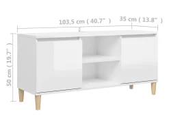 Mueble de TV patas madera pino blanco con brillo 103,5x35x50 cm