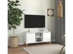 Mueble de TV patas madera pino blanco con brillo 103,5x35x50 cm