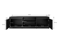 Mueble de TV sencillo 120 cm, para televisor, 2 armarios y estantes, cuerpo roble sonoma, frentes blanco mate
