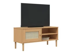 Mueble de TV SENJA aspecto ratán madera pino marrón 106x40x49cm