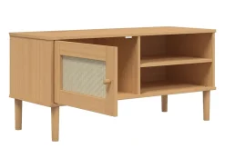 Mueble de TV SENJA aspecto ratán madera pino marrón 106x40x49cm