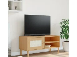 Mueble de TV SENJA aspecto ratán madera pino marrón 106x40x49cm