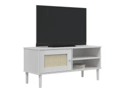 Mueble de TV SENJA aspecto ratán madera pino blanco 106x40x49cm