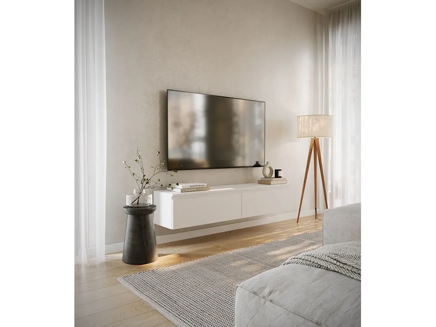 Mueble de TV suspendido con 2 puertas -150 cm -blanco -BEMMI