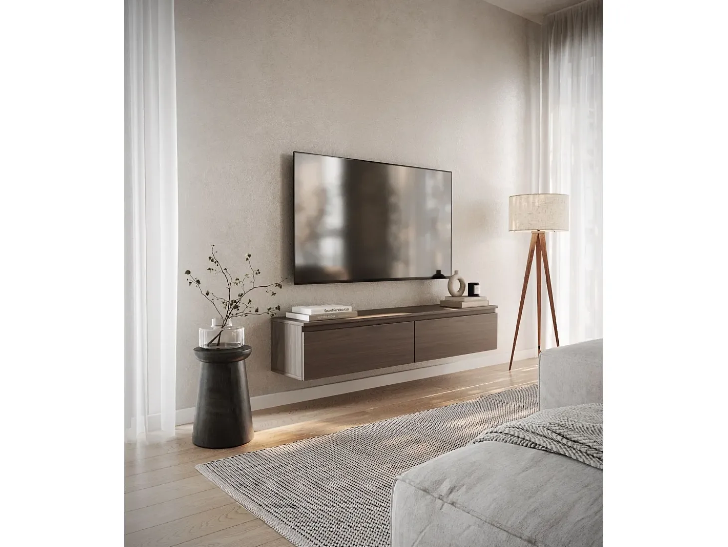 Mueble de TV suspendido con 2 puertas -150 cm -nogal de Wisconsin -BEMMI