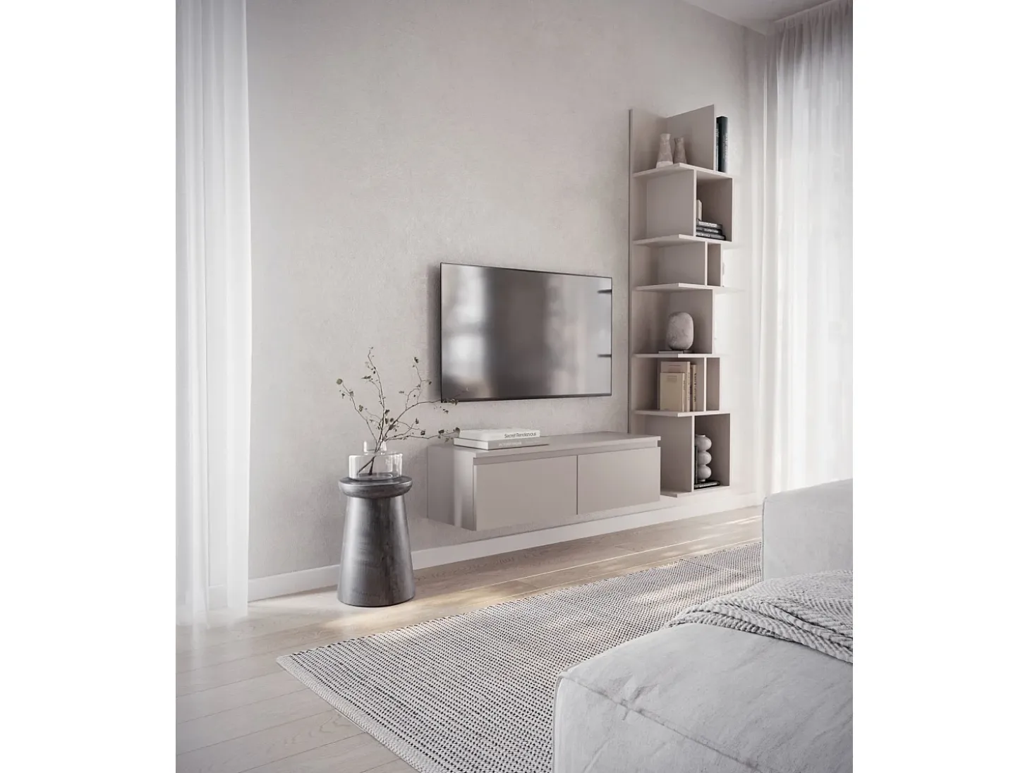 Mueble de TV suspendido con 2 puertas -100 cm -greige -BEMMI
