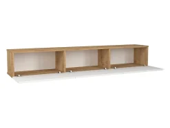 Mueble de TV suspendido con 3 puertas - Blanco y Natural claro - VIKILA