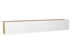 Mueble de TV suspendido con 3 puertas - Blanco y Natural claro - VIKILA