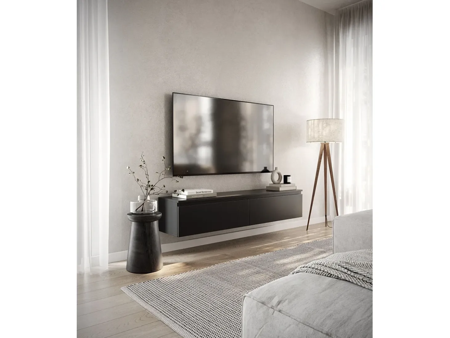 Mueble de TV suspendido con 2 puertas -150 cm -negro -BEMMI