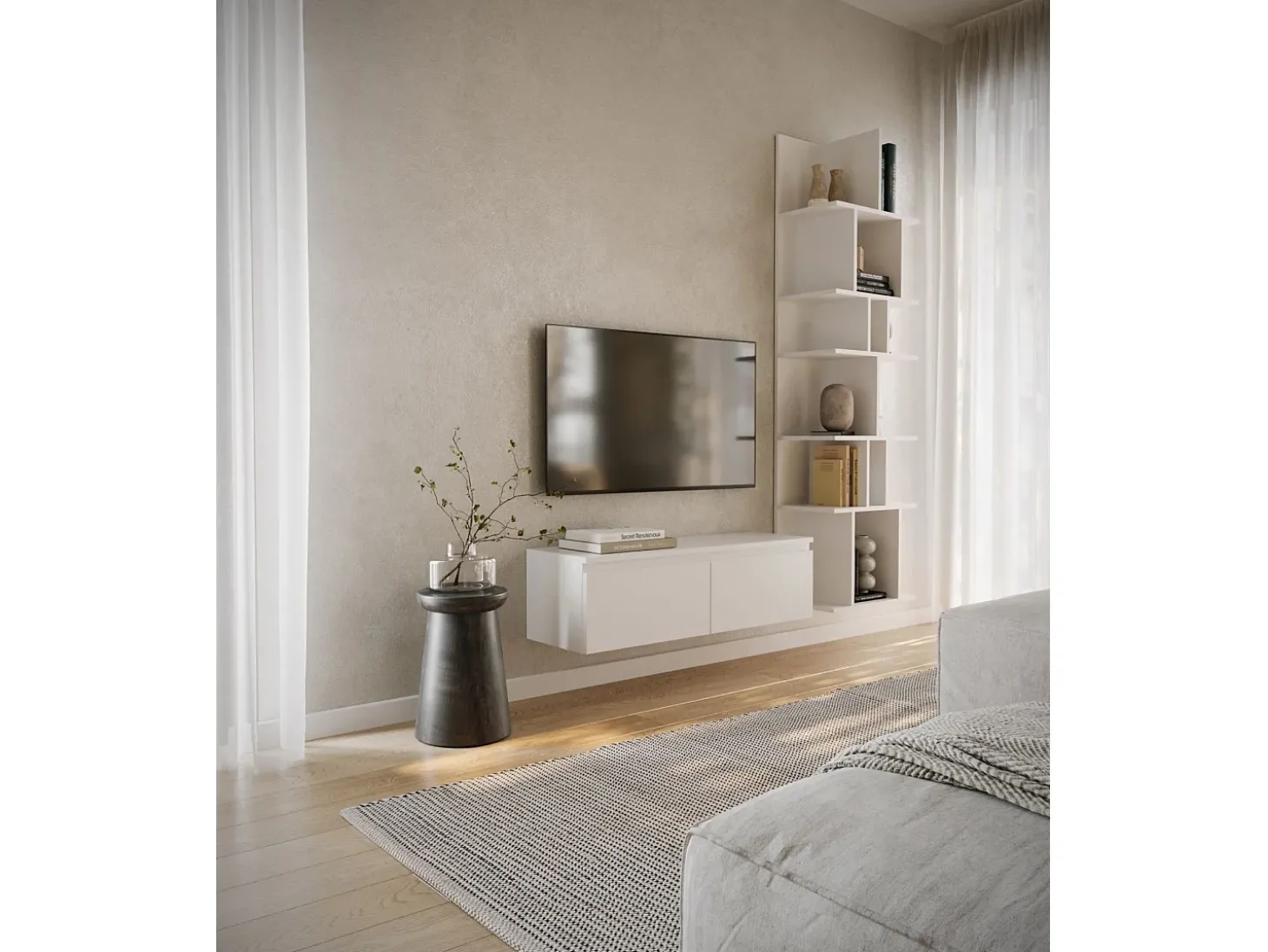 Mueble de TV suspendido con 2 puertas -100 cm -blanco -BEMMI