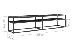 Mueble de TV vidrio templado color mármol negro 180x40x40,5 cm