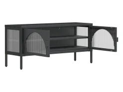 Mueble de TV vidrio y acero negro 105x35x50 cm