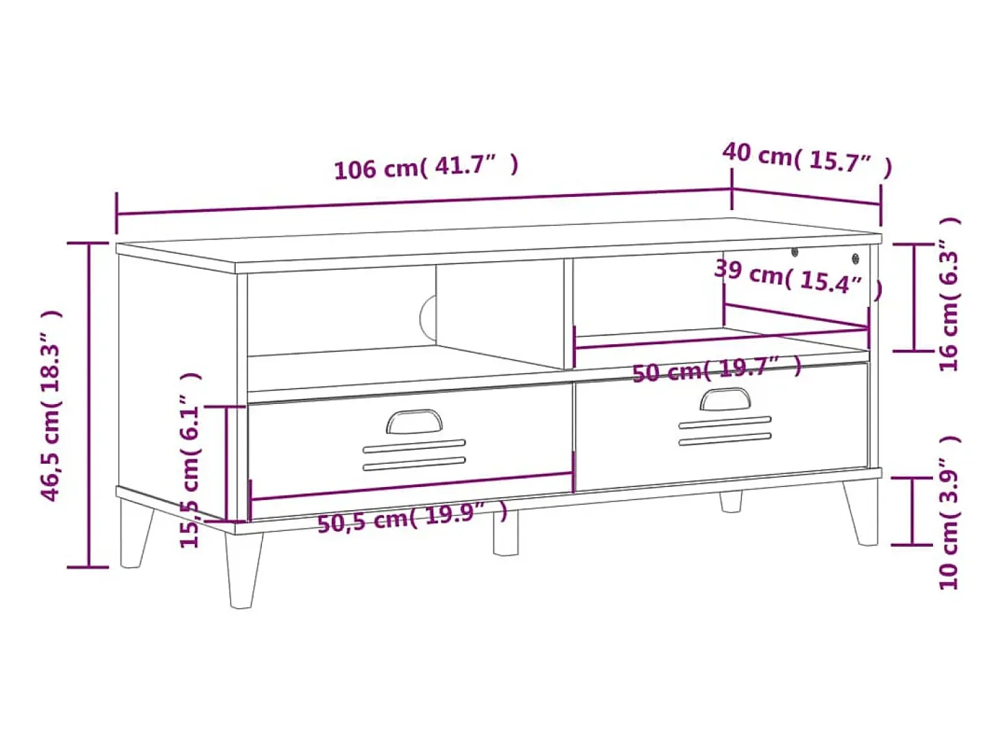 Mueble de TV VIKEN de madera maciza de pino gris antracita