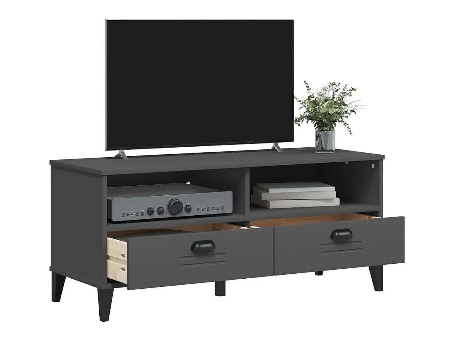 Mueble de TV VIKEN de madera maciza de pino gris antracita