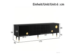 Mueble de TV 170x36x54 cm - 4 puertas - tiradores ocultos - pies ajustables - MDF - negro