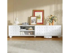 Mueble de TV 200x40x44 cm - 3 puertas - Almacenamiento semiabierto - Puertas estampadas - Tableros de partículas - Blanco