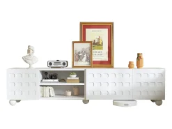 Mueble de TV 200x40x44 cm - 3 puertas - Almacenamiento semiabierto - Puertas estampadas - Tableros de partículas - Blanco