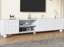 Mueble de TV 200x40x44 cm - 3 puertas - Almacenamiento semiabierto - Puertas estampadas - Tableros de partículas - Blanco