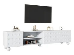 Mueble de TV 200x40x44 cm - 3 puertas - Almacenamiento semiabierto - Puertas estampadas - Tableros de partículas - Blanco