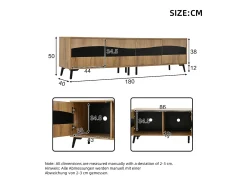 Mueble de TV 180x40x50 cm - 4 puertas - para televisor de hasta 75 pulgadas - aspecto madera - Natural