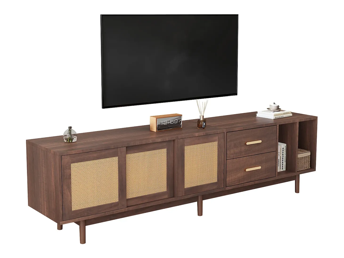 Mueble de TV 190x40x52 cm - con 2 cajones - con compartimentos de almacenamiento - para TV de 75" - marrón