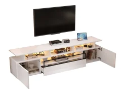 Mueble de TV 180x38x45cm - 1 cajón y 2 puertas - con LED - acabado brillante - Blanco