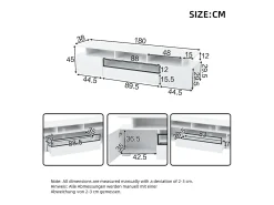 Mueble de TV 180x38x45cm - 1 cajón y 2 puertas - con LED - acabado brillante - Blanco