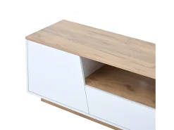 Mueble de TV 180x40x46cm - con 2 cajones y 2 puertas - con iluminación LED - acabado brillante - Blanco + natural