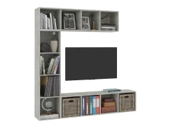 Mueble de TV y librería 3 piezas gris hormigón 180x30x180 cm