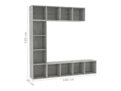 Mueble de TV y librería 3 piezas gris hormigón 180x30x180 cm