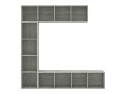 Mueble de TV y librería 3 piezas gris hormigón 180x30x180 cm