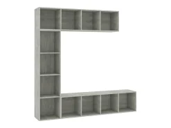 Mueble de TV y librería 3 piezas gris hormigón 180x30x180 cm