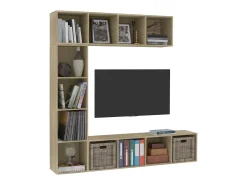 Mueble de TV y librería 3 piezas roble Sonoma 180x30x180 cm