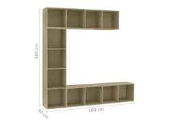 Mueble de TV y librería 3 piezas roble Sonoma 180x30x180 cm