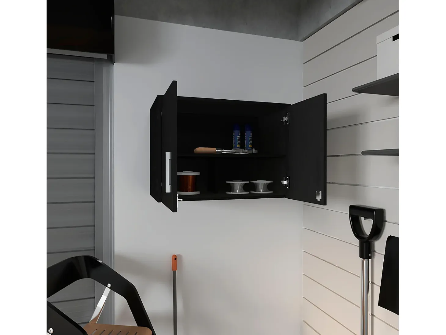 Mueble despensa Cyrus en melamina con 3 estantes , 50 cm X 70 cm X 40.5 cm , Negro