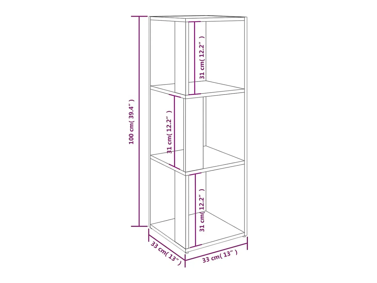 Mueble esquina madera contrachapada marrón roble 33x33x100 cm