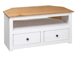 Mueble esquinero TV madera pino estilo Panamá blanco 93x49x49cm