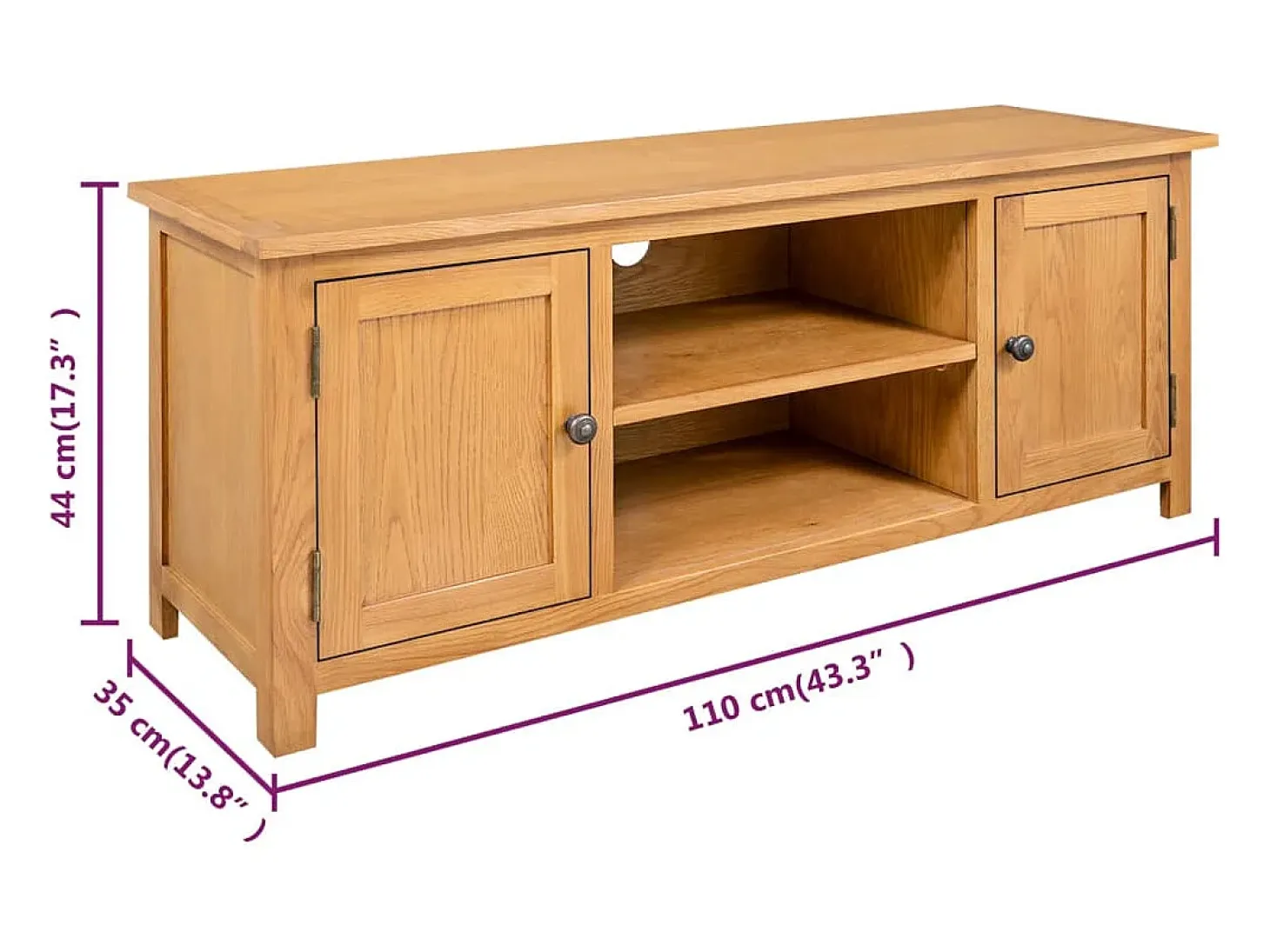 Mueble para el televisor madera maciza de roble 110x35x44 cm
