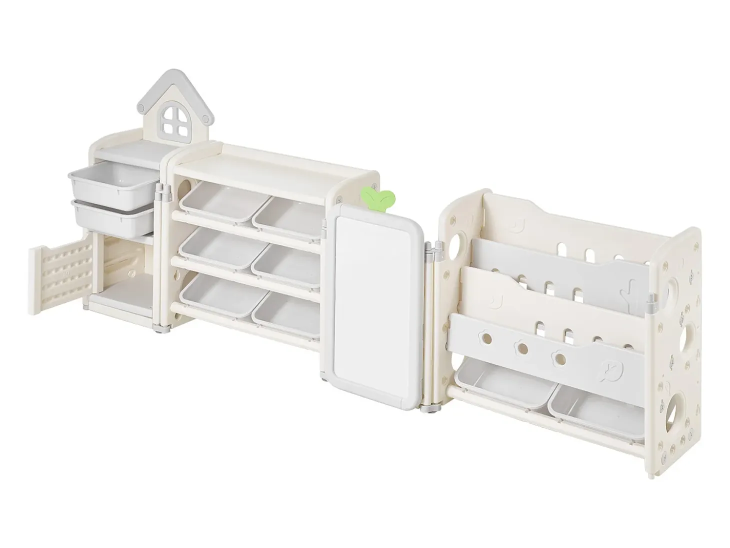 Mueble para Guardar Juguetes Infantiles SucceBuy, con Estantería y Tablero para Dibujar, de 4 Niveles con 10 Cubos de Plástico Extraíbles, para Guarderías