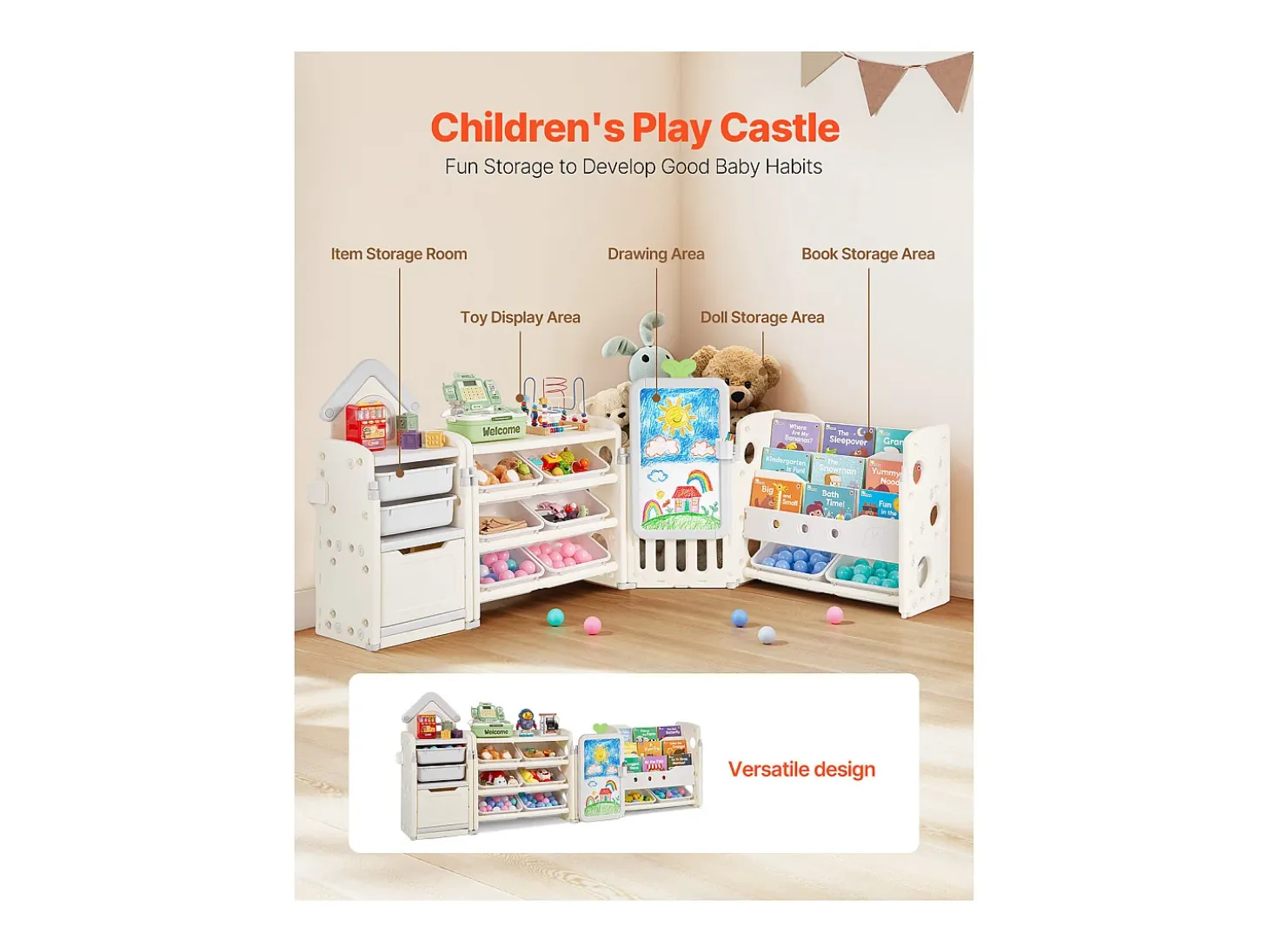 Mueble para Guardar Juguetes Infantiles SucceBuy, con Estantería y Tablero para Dibujar, de 4 Niveles con 10 Cubos de Plástico Extraíbles, para Guarderías