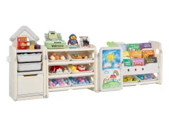 Mueble para Guardar Juguetes Infantiles SucceBuy, con Estantería y Tablero para Dibujar, de 4 Niveles con 10 Cubos de Plástico Extraíbles, para Guarderías