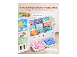 Mueble para Guardar Juguetes Infantiles SucceBuy, con Estantería y Tablero para Dibujar, de 4 Niveles con 10 Cubos de Plástico Extraíbles, para Guarderías
