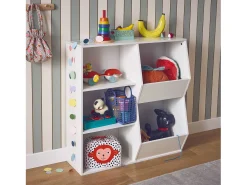 Mueble para niños, 3 estantes y 2 espacios de almacenamiento blanco