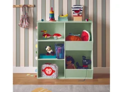 Mueble para niños, 3 estantes y 2 espacios de almacenamiento verde