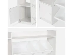 Mueble para niños con 9 cubos, 4 estantes y 1 puerta blanco