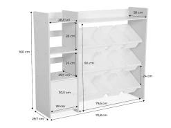 Mueble para niños con 9 cubos, 4 estantes y 1 puerta blanco