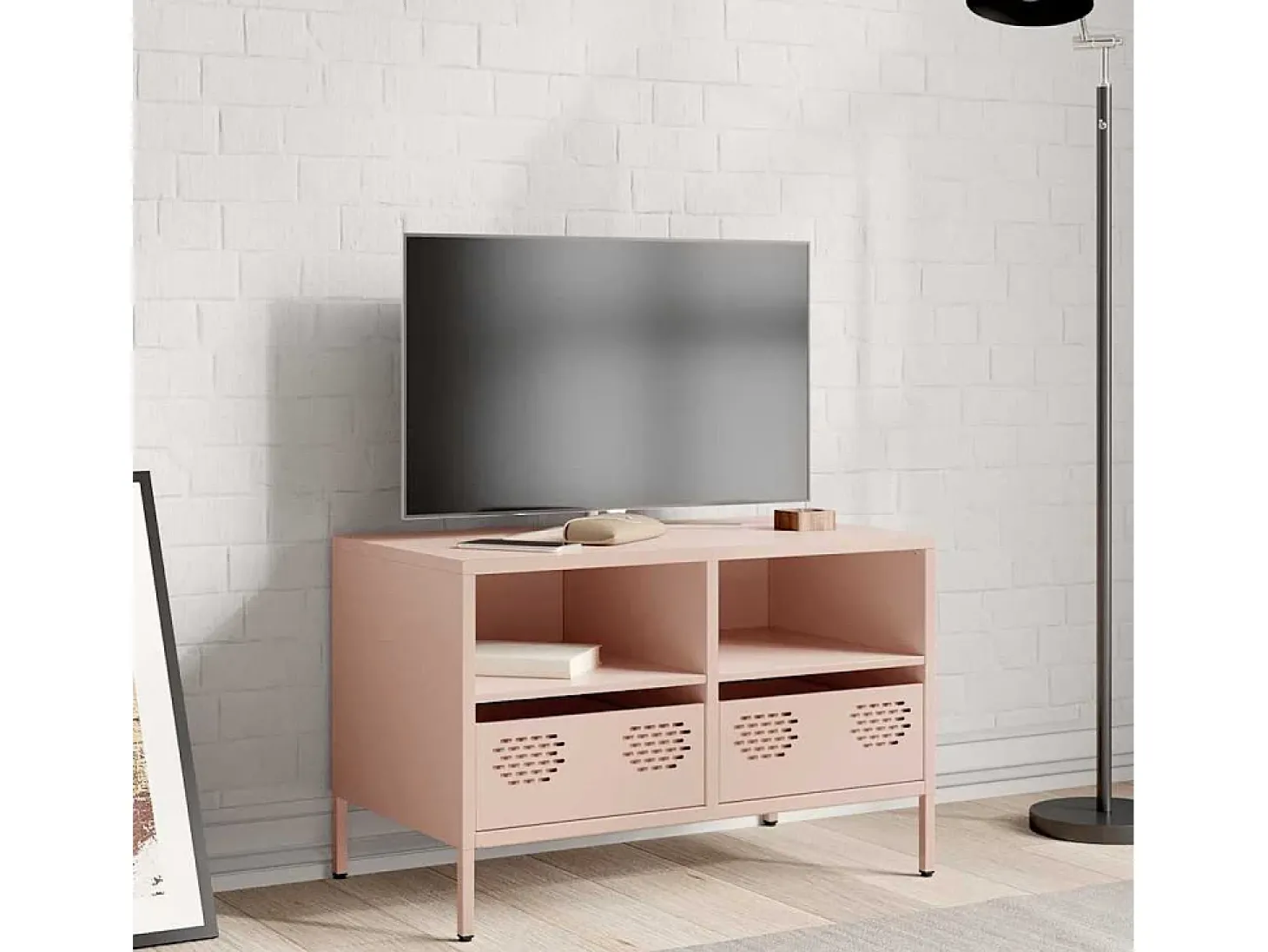 Mueble para TV acero laminado en frío rosa 68x39x43,5 cm