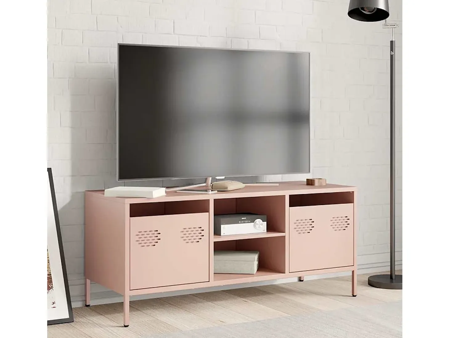 Mueble para TV acero laminado en frío rosa 101,5x39x43,5 cm