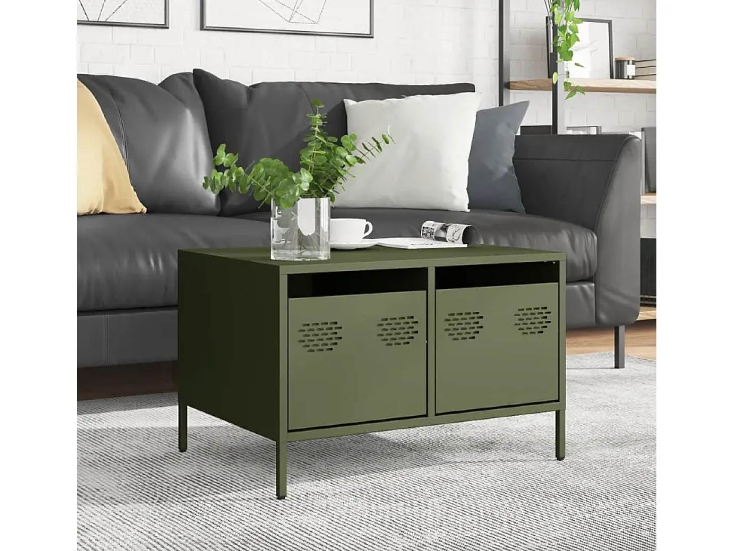 Mueble para TV acero laminado en frío verde oliva 68x50x43,5 cm