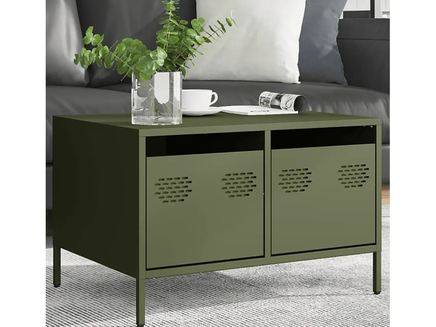 Mueble para TV acero laminado en frío verde oliva 68x50x43,5 cm